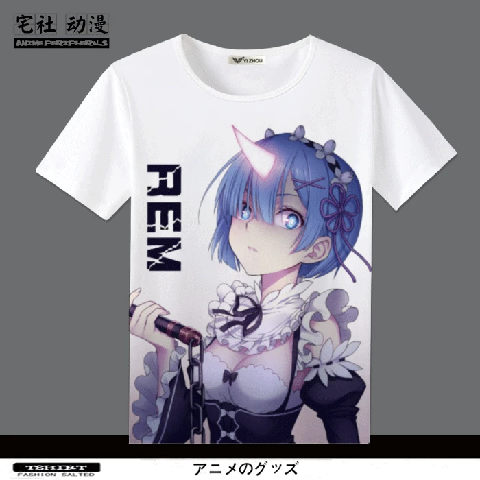 Футболка с рисунком аниме разный мир жизни от царапин Рем Эмили короткими