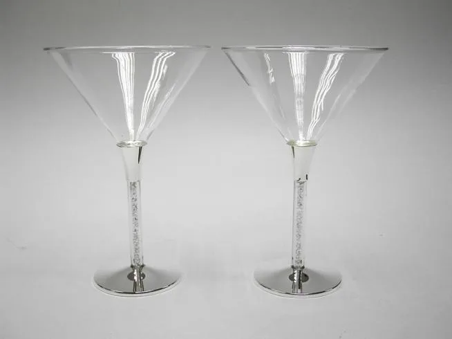 

Free shipping silver plated martini glass, champagne glass with 155 pieces zircon ,for weddings or party