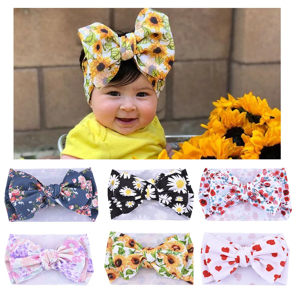 

Baby Girls Sunflower Big Bowknot Wide Headband Turban Headwear Hair Accessories