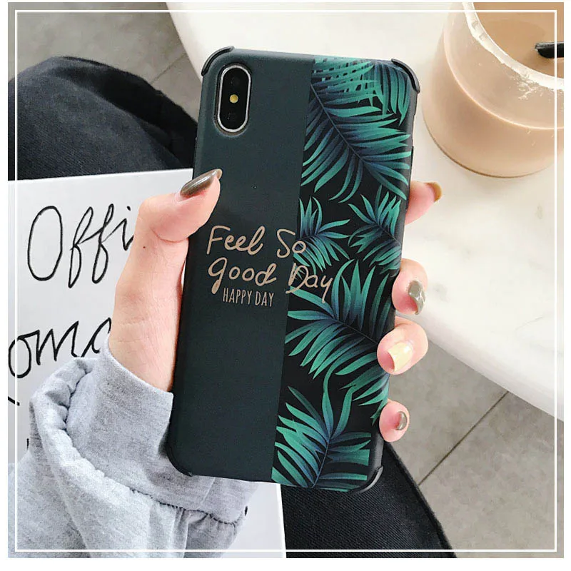 Противоударный чехол для телефона в винтажном стиле iPhone X XR XS Max зеленые листья