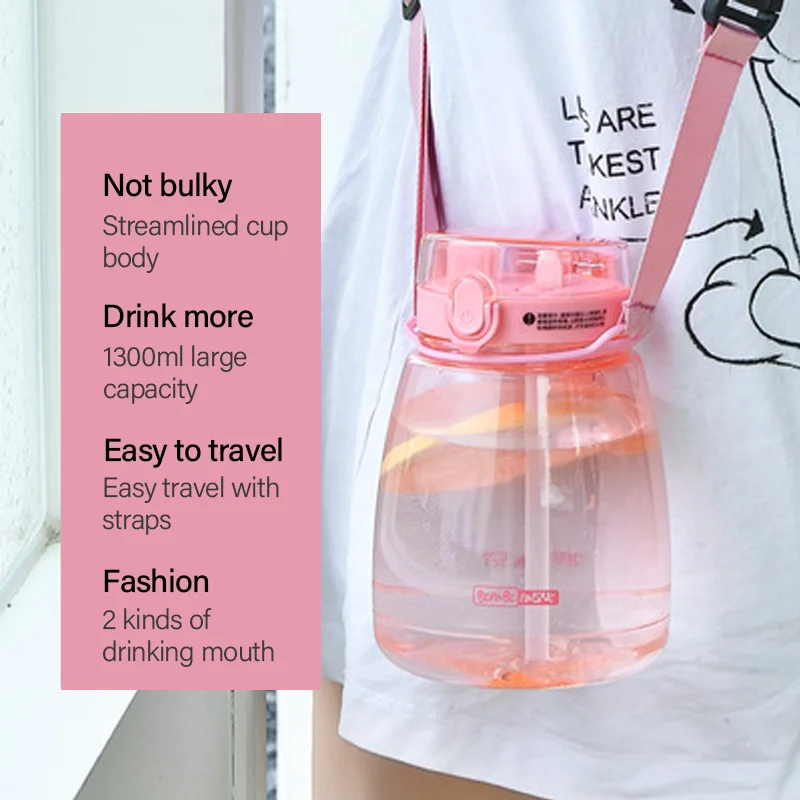 

Cute Big Belly Cup Straw Water Bottle with Strap Big Drinking Bottles for Girl Large-capacity Sport Drink Bottle for Water