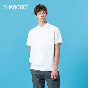 Рубашка SIMWOOD SJ170362 мужская с короткими рукавами, дышащая льняная хлопковая рубашка с нагрудными карманами, размера плюс качественная одежда, лето, 2021