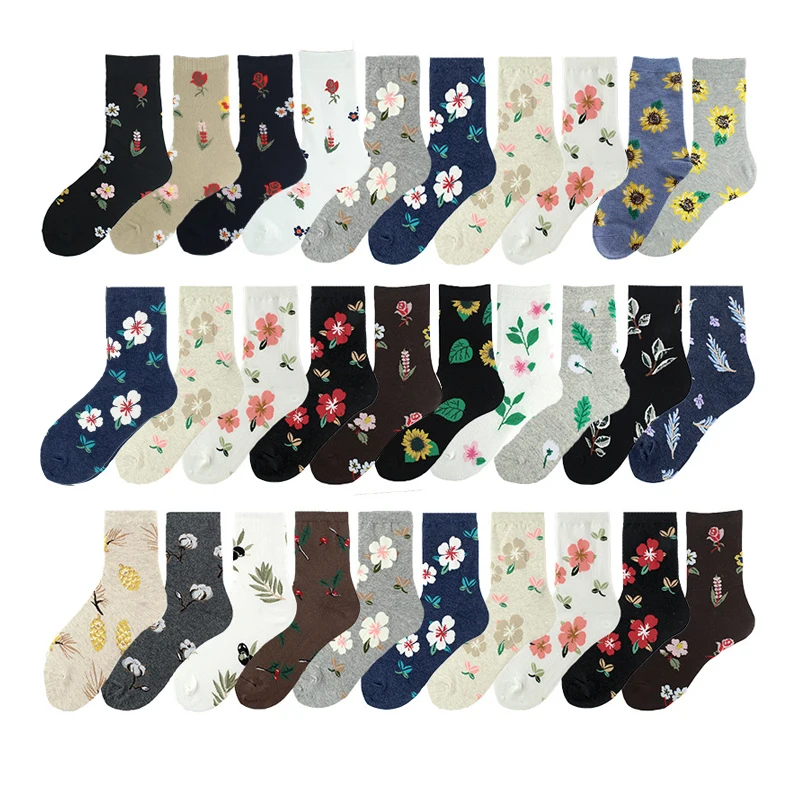 

Funny Rose Plant Wind Dandelion Sunflower Cotton Socks Creative Skate Casual Women Streetwear Flower Kawaii Short Happy Socks