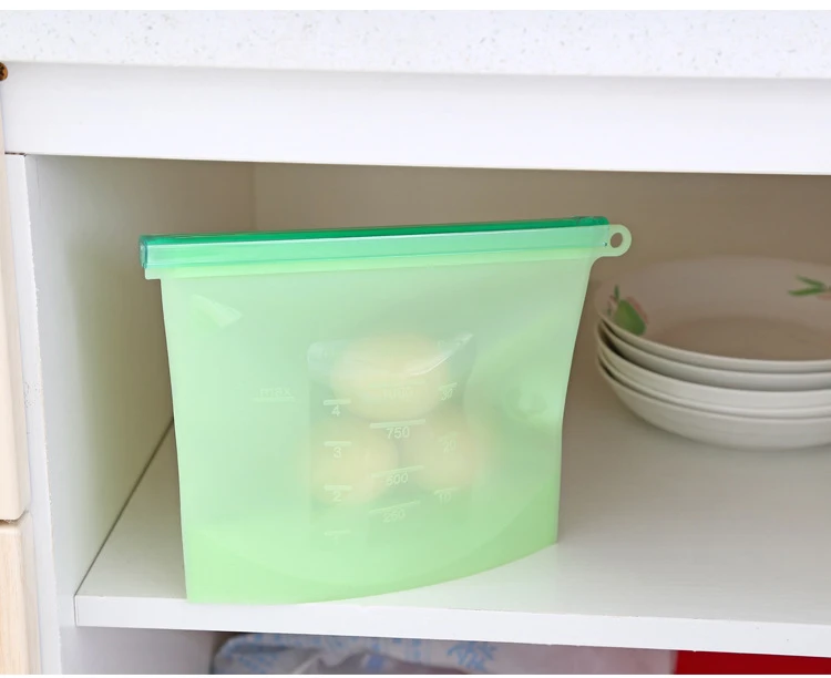 Reusable silicone food bag Silicone ziplock bags Refrigerator food freezer bags 1000ml milk fruit meat fresh sealed storage bags