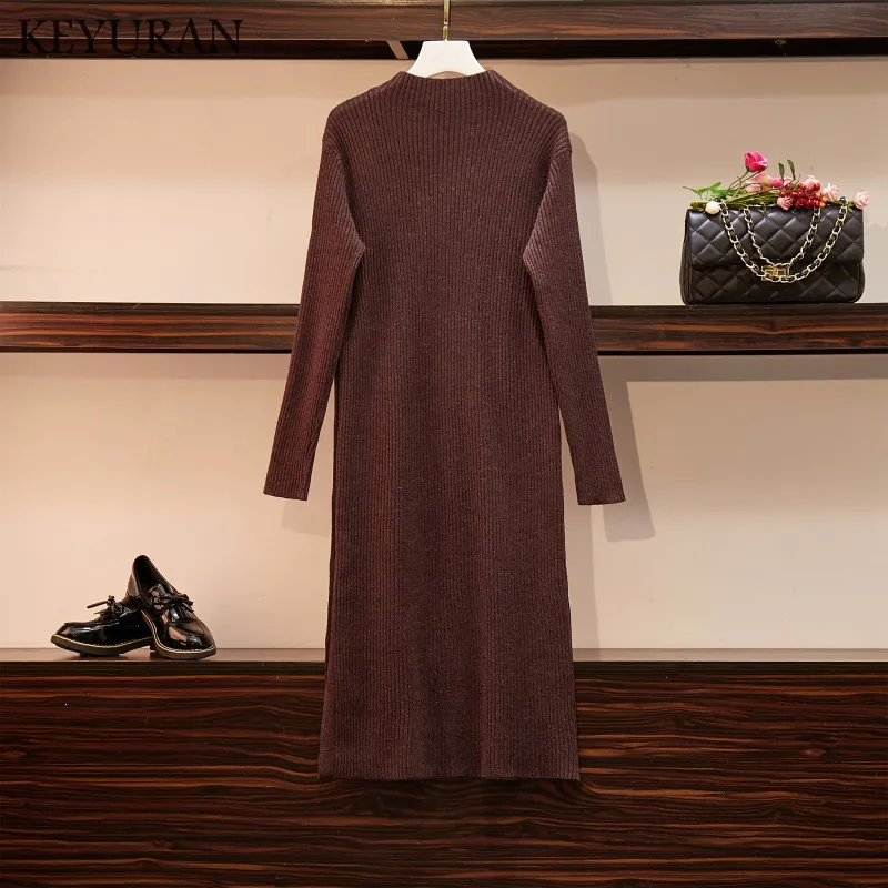 Плюс размер 4XL модное платье-свитер на пуговицах женское осенне-зимнее платье