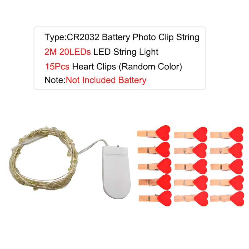 CR2032 battery 2m Фото зажимы светодиодный строка светильник s 1 м 2 м 5 м 10 м USB ФЕЯ гирлянда светильник s Батарея приведенный в действие светильник на Рождество Свадебная вечеринка украшения - Emitting Color: CR2032 battery 2m