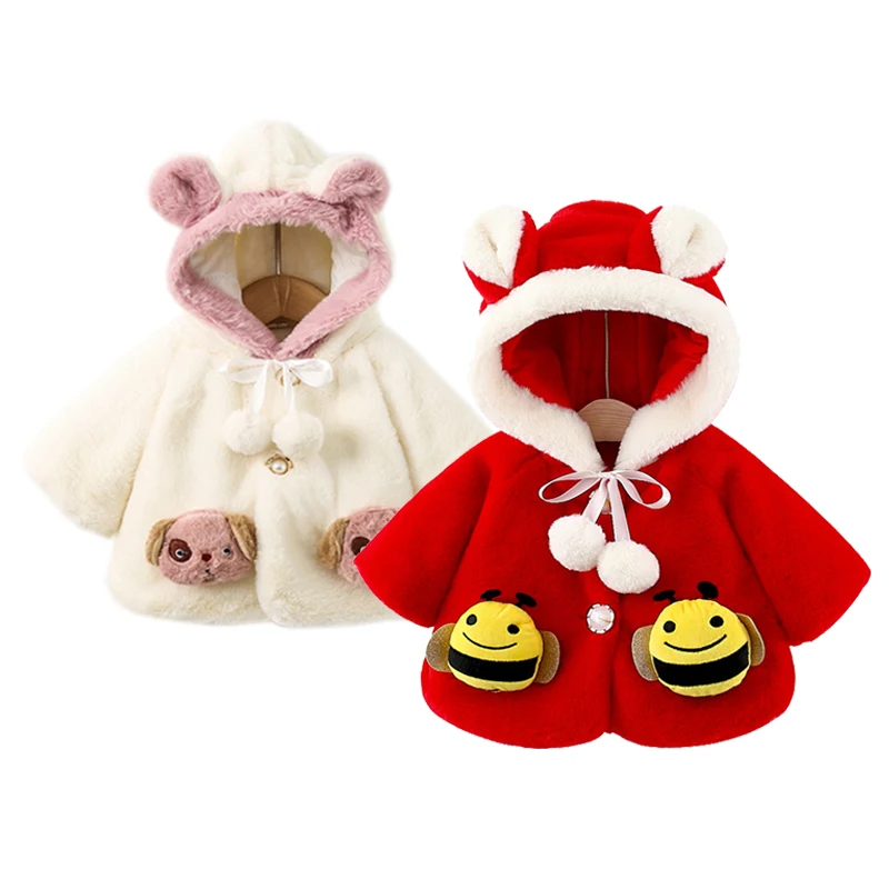 

3 6 9 12 18 24 Months Newborn Baby Jacket Warm Plush Autumn Winter Little Princess Christmas Coat Hooded Fashion Kids Outerwear