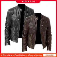 fashion leather mens jacket slim fit stand collar pu jacket male anti wind motorcycle lapel diagonal zipper jackets men s 5xl