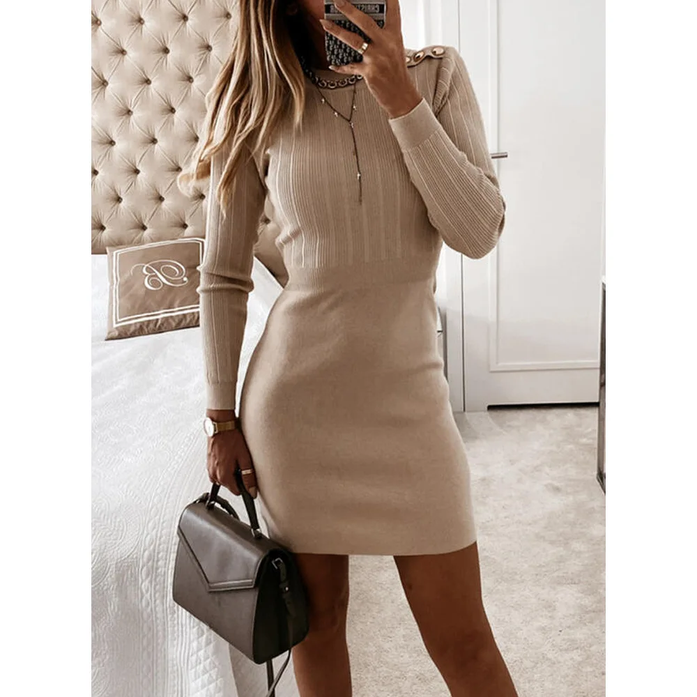 

Женское трикотажное платье-футляр с длинным рукавом, в полоску