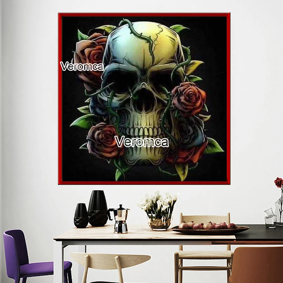 

Diamond Painting Kit Skull Rose 5D Full Square Round Diamond Embroidery Cross Stitch Flower Home Wall Decor Handmade Artwork
