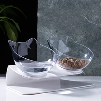 double bowl cat bowl cat and dog bowl transparent as material non slip food pot belt to protect the neck transparent cat