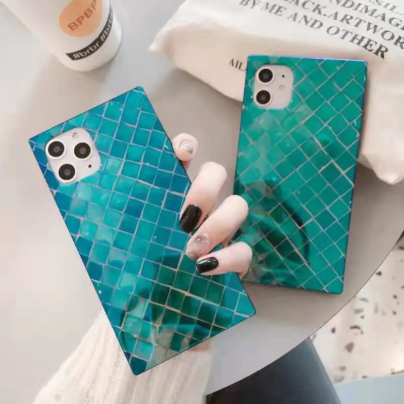 Чехол для iPhone 8 7 Plus роскошный квадратный силиконовый чехол 12 mini 11Pro Max Xs XR Blu Ray Coque