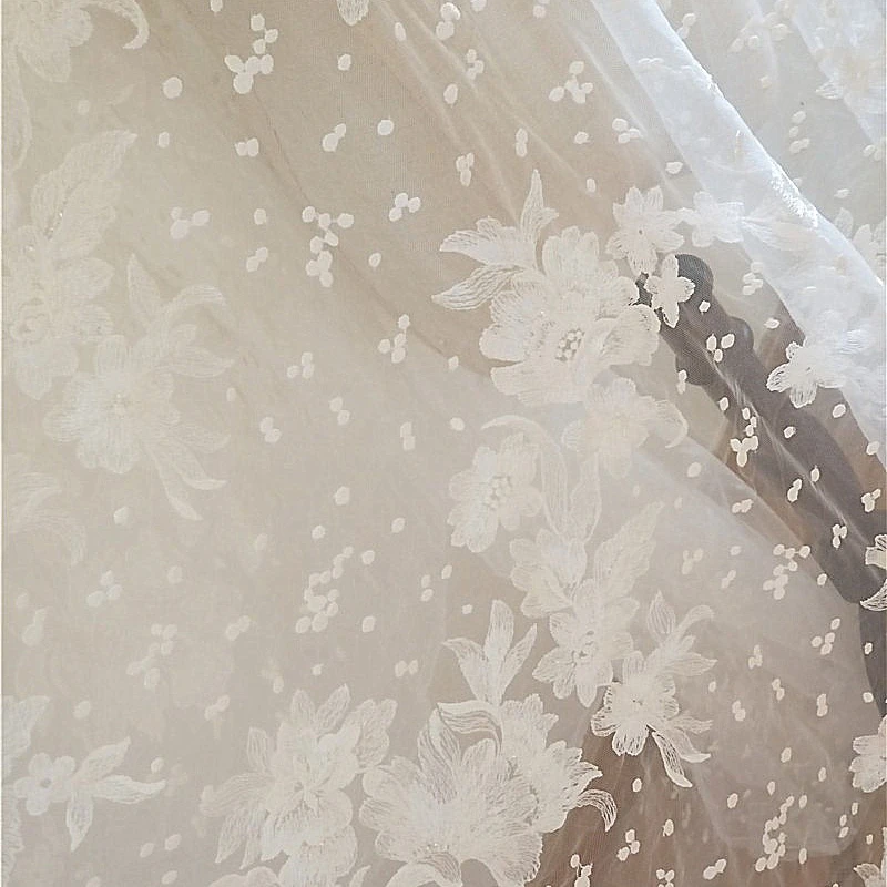GLace 1Y/lot off white мягкая сетка вышивка кружево швейная ткань свадебное платье