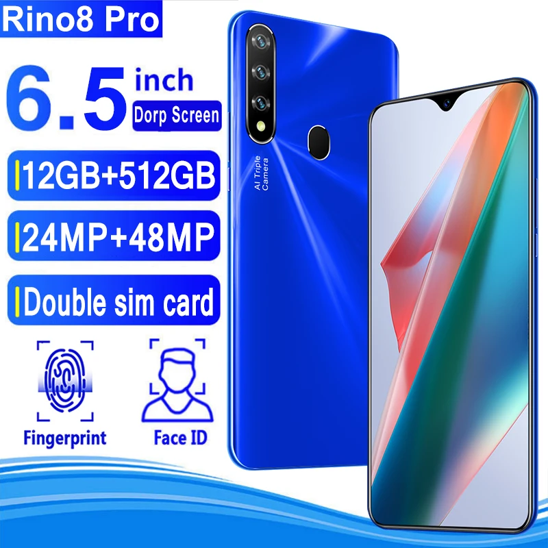 

Smartphones Huawe Rino8 Pro 6.5" MTK6889 4800Mah Andriod10 Global Version Dual SIM 8GB 512GB Deca Core 48MP