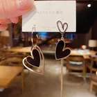 Корейские модные украшения, серьги, асимметричные серьги в форме сердца, Эффектные серьги, длинные серьги в форме сердца с кисточками для женщин