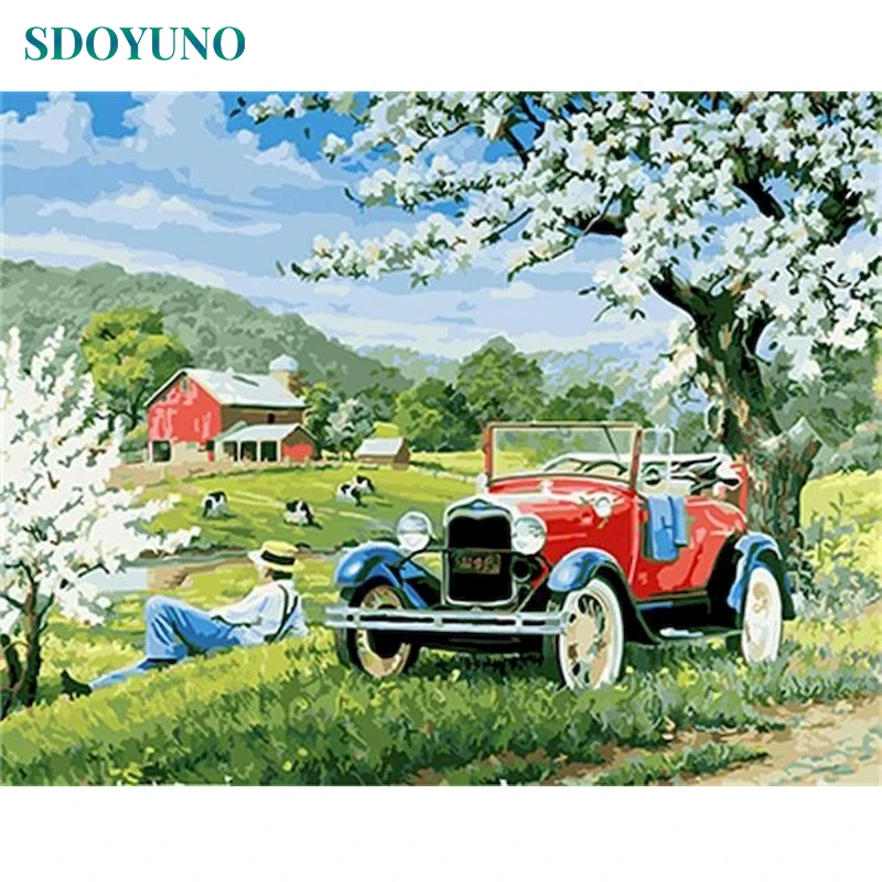 

SDOYUNO 60x75cm Oil Painting By Numbers Farm DIY Paint By Numbers On Canvas Landscape Frameless Home Decor Digital Hand Painting