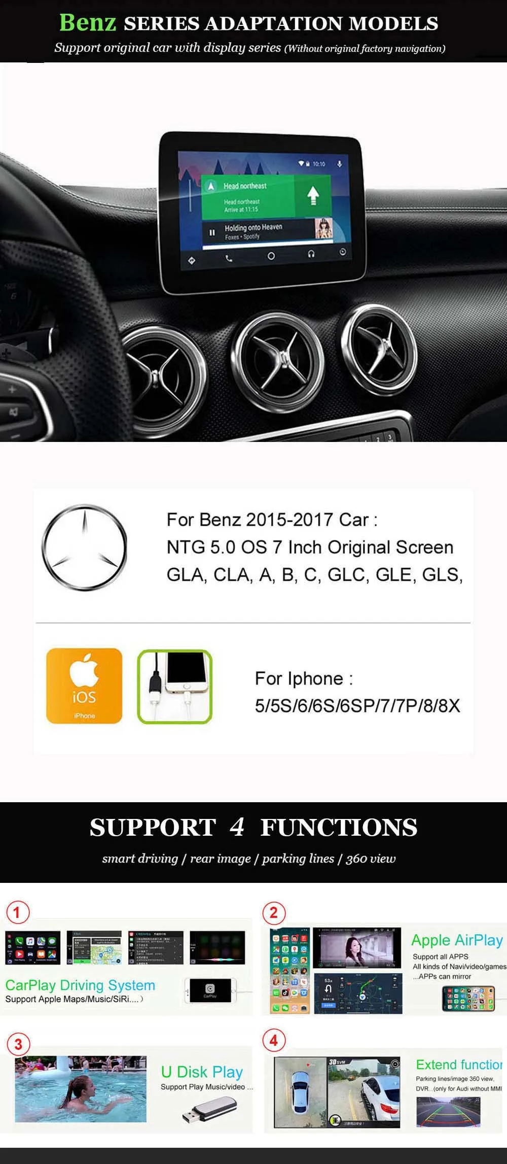 Беспроводной мультимедийный смарт-автомобиль модифицированный с Apple Carplay Box для Mercedes Benz NTG5.0 GLA A GLC C B E CLS GLE GLS iOS AirPlay