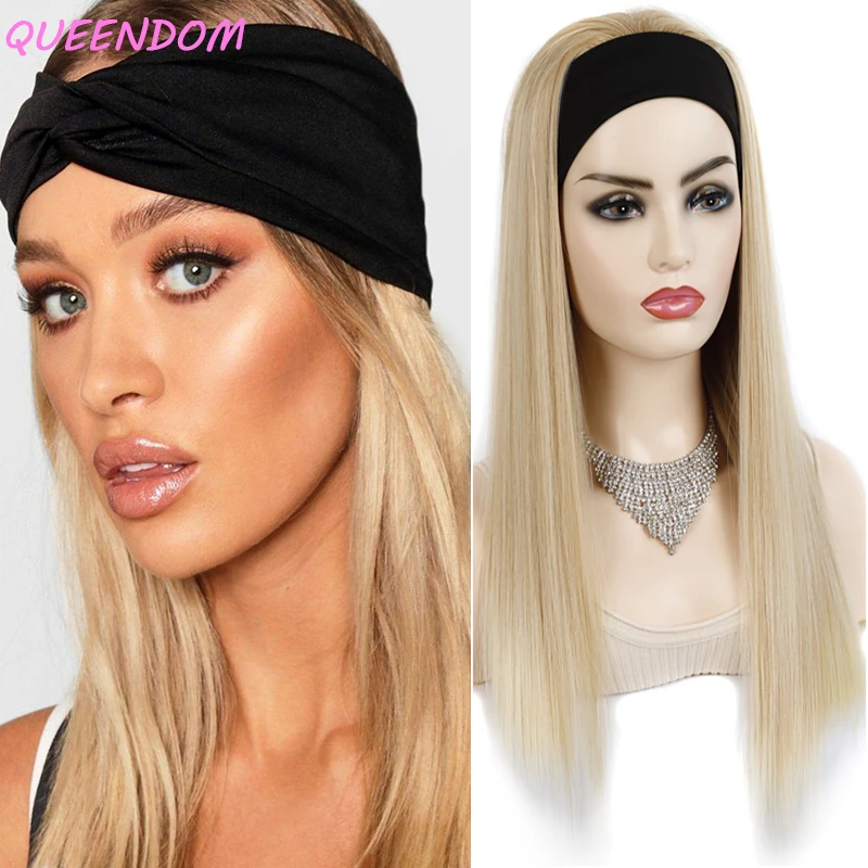 

Afro Long Straight Headband Wigs for Women Natural Looking Wig Ombre Brown Glueless Silky Straight Head Band Wig 613 Blonde BUG