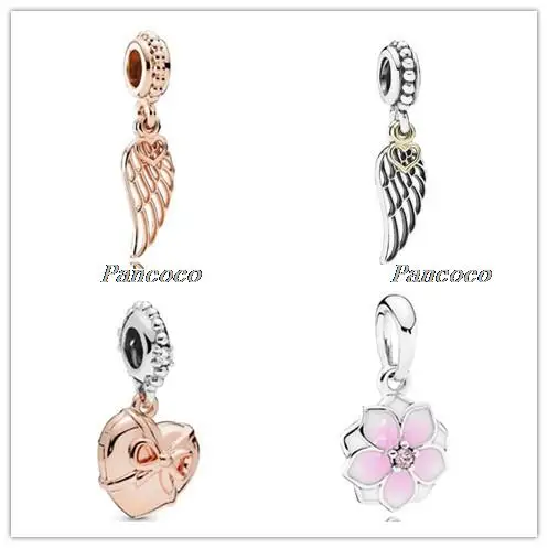 

925 Sterling Silver Rose Gold Color Angle Wing Pendant Beads Fit Women Pandora Bracelets & Necklace Diy Jewelry