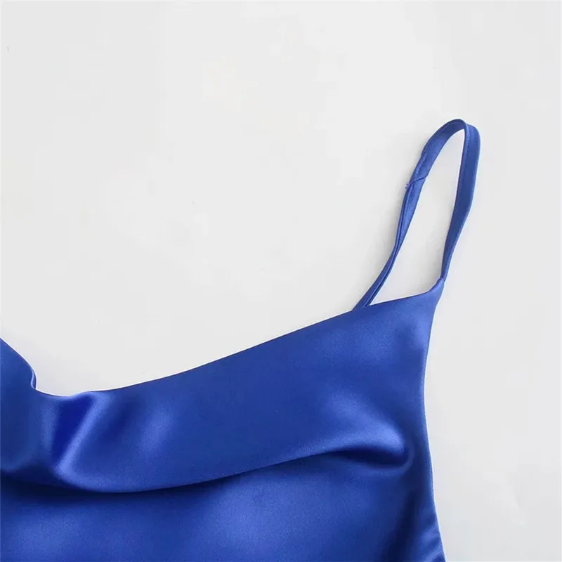 Женское атласное платье-комбинация с рюшами открытой спиной | Женская одежда