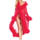 2021 Сексуальное Женское Прозрачное платье, экзотическая Ночная сорочка с длинным рукавом и украшением из перьев, прозрачная сетчатая прозрачная ночная рубашка