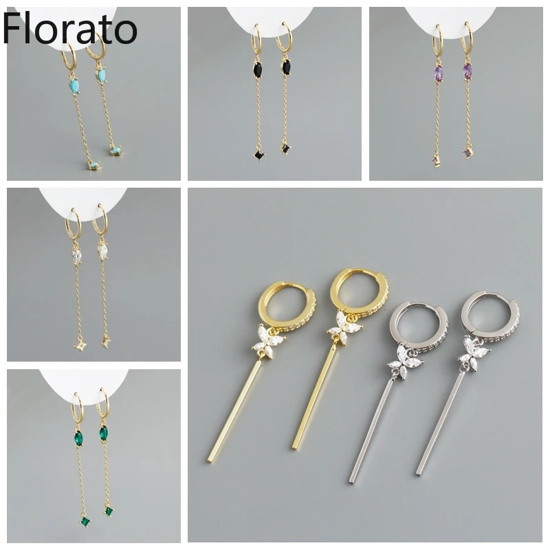 

925 Sterling Silver Butterfly Pendant Hoop Earrings For Women Color Zircon Chain Piercing Huggie Earring Fine Jewelry Pendientes