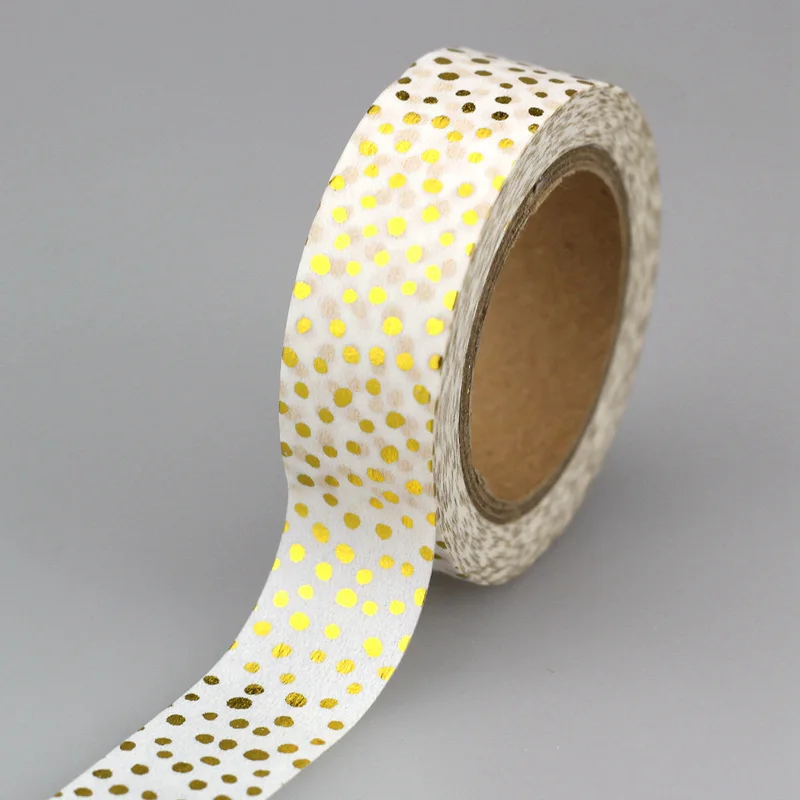 

10pcs / lot 15mm * 10m Little Dots Gold Foil Washi Tape Adhesive Scrapbooking Tools For Decorative Christmas Craft