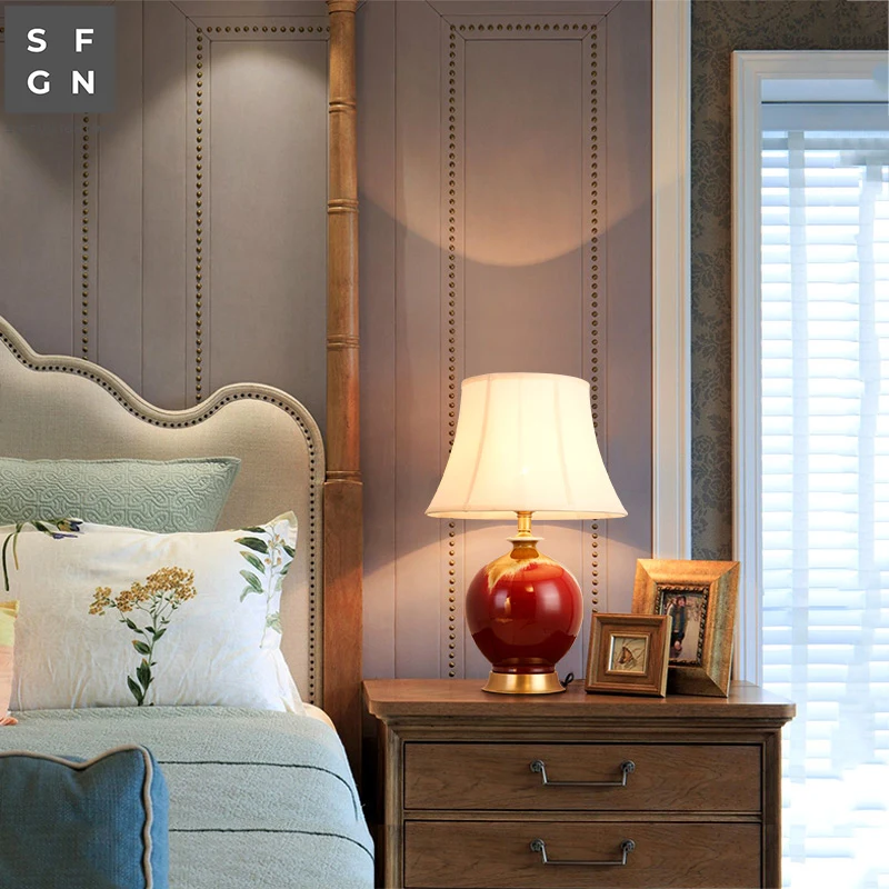 Медная настольная лампа для спальни прикроватная Цзиндэчжэнь керамическая