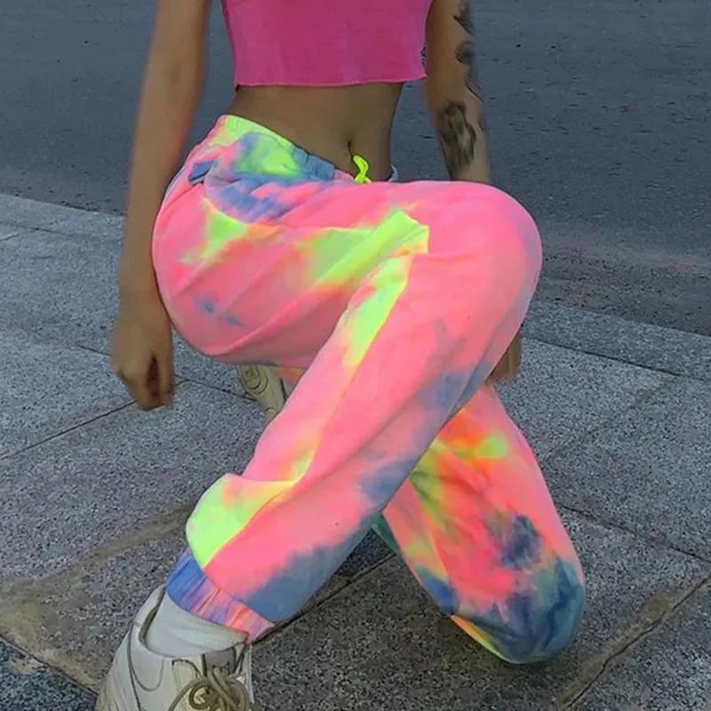 Женские неоновые джоггеры JMPRS с завязкой модные длинные мешковатые брюки высокой