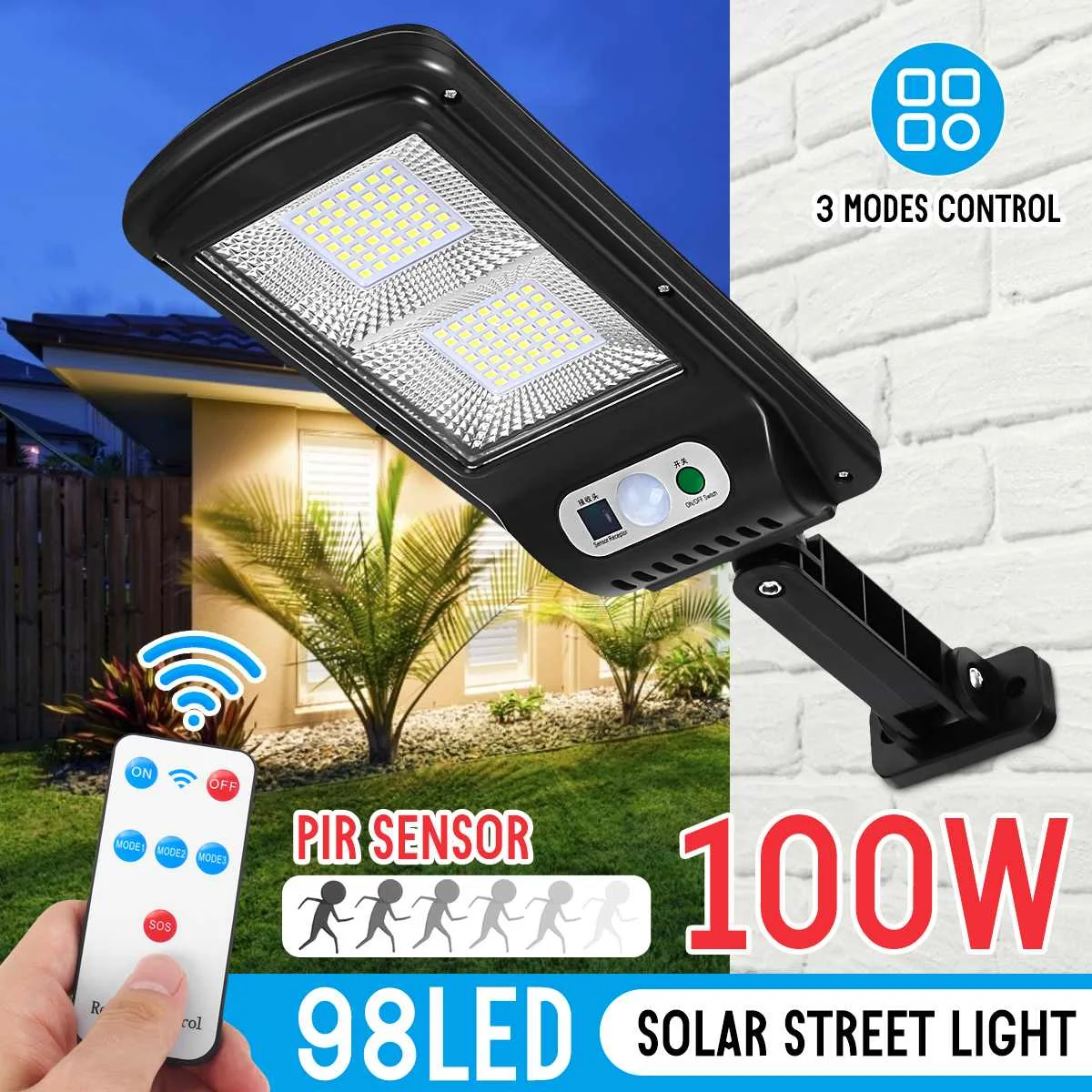

98 LED PIR Motion Sensor Solar Light 100W Solar Lamp Street Light IP65 Waterproof Outdoor Lighting Garden Lamp Led Wall Light
