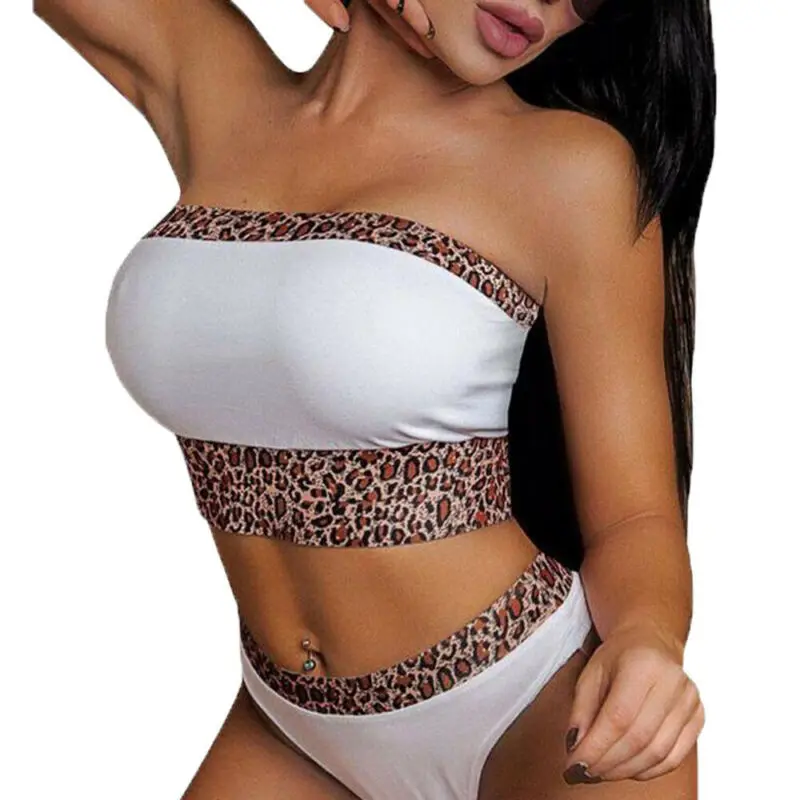 

Women Swimwear Off Shoulder Bikini Push-up Padded High Waist Swimsuit Bathing Suit 2020 Summer Holiday 2 Piece Swimming Suit