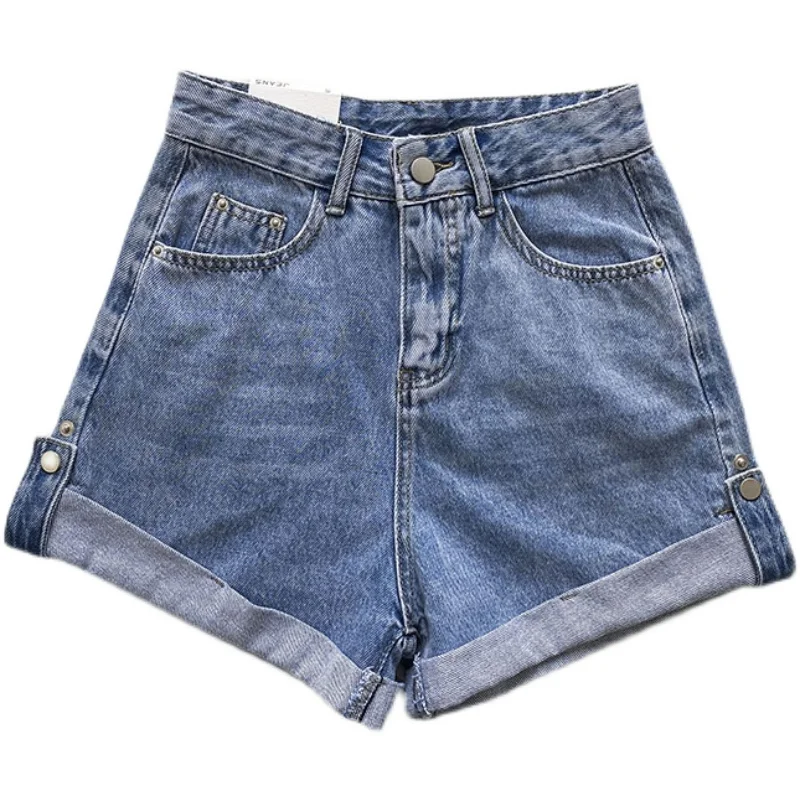 Summer new Korean style all-match high-waisted wide-leg a-line jeans shorts