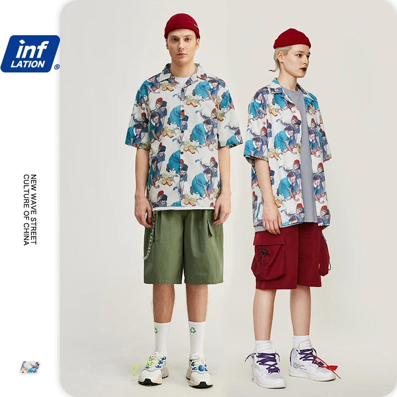 INFLATION 2020 коллекция SS Мужские Пляжные Гавайские рубашки с коротким рукавом