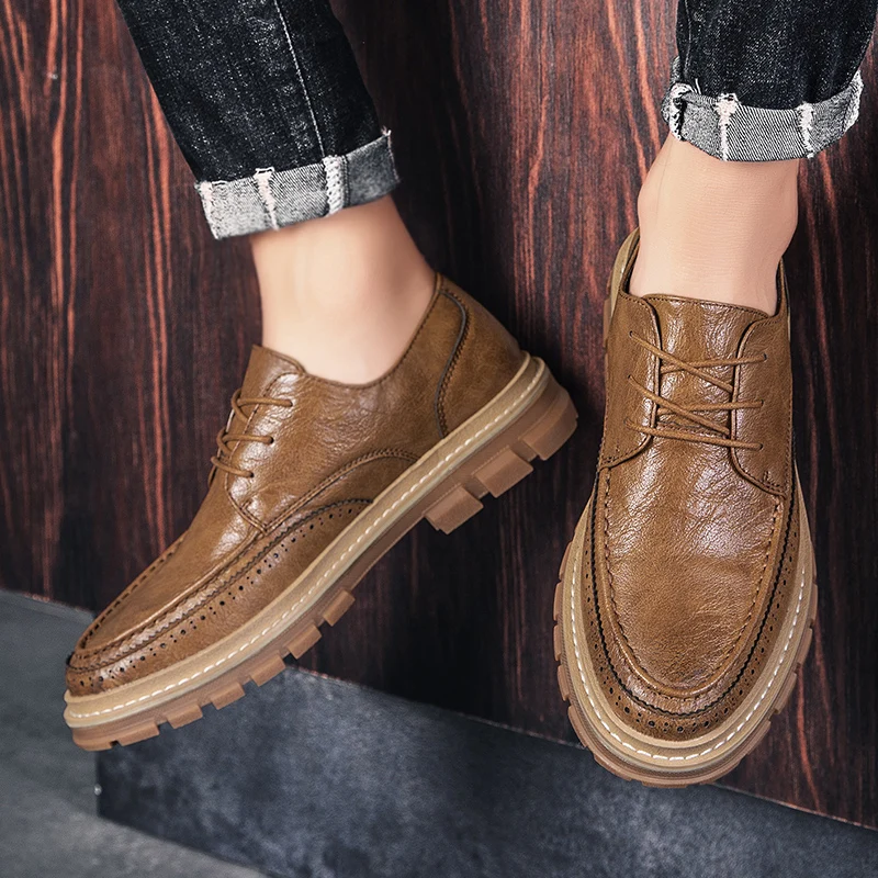 Мужская обувь повседневная мужская кожаная на шнуровке в британском стиле