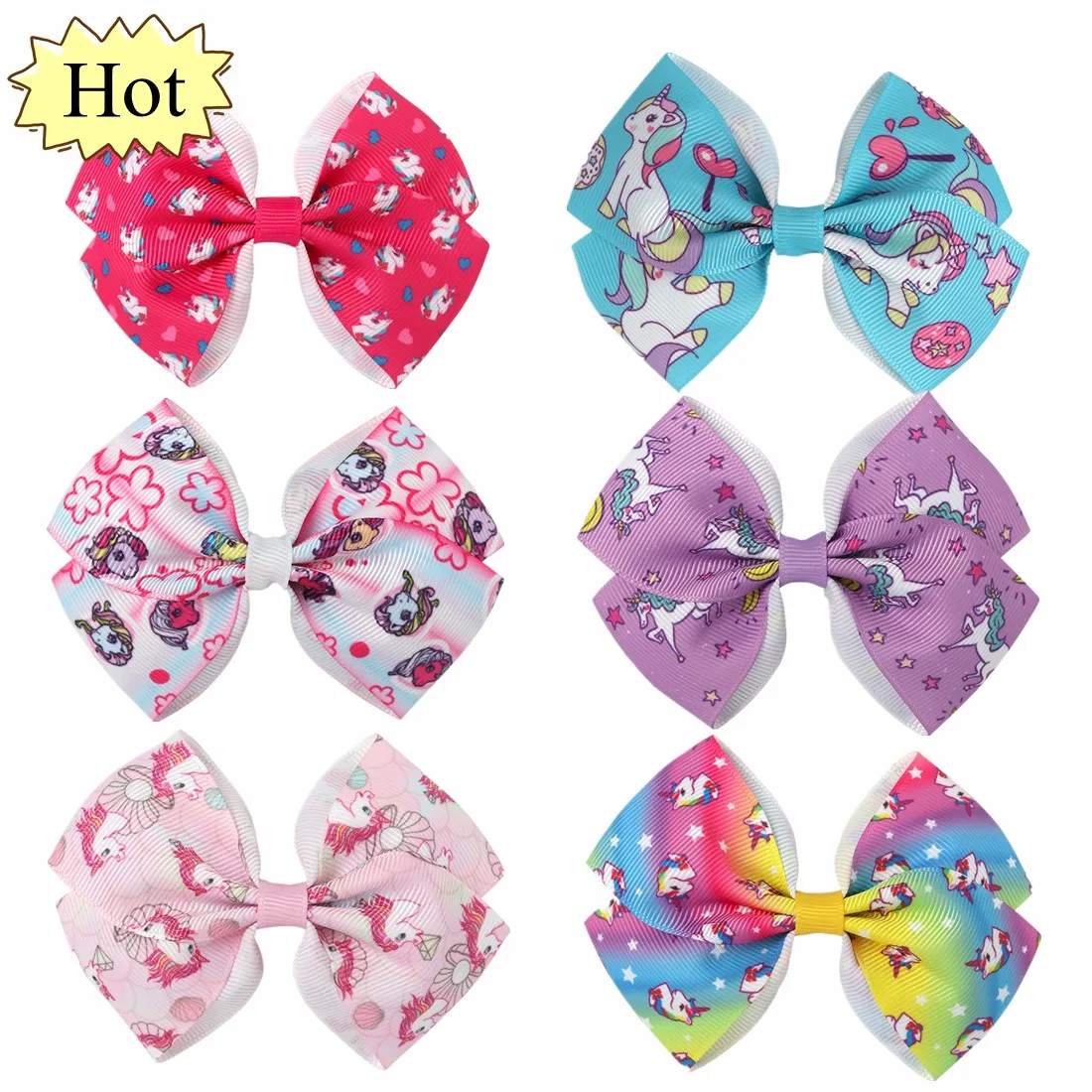 XIMA 22 шт./лот радужные банты для волос девочек заколки в виде единорога подростков