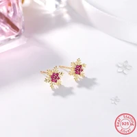 zemo 100 925 sterling silver snowflake studs earrings for women sweet cz silver earrings studs female engagement ear jewelry