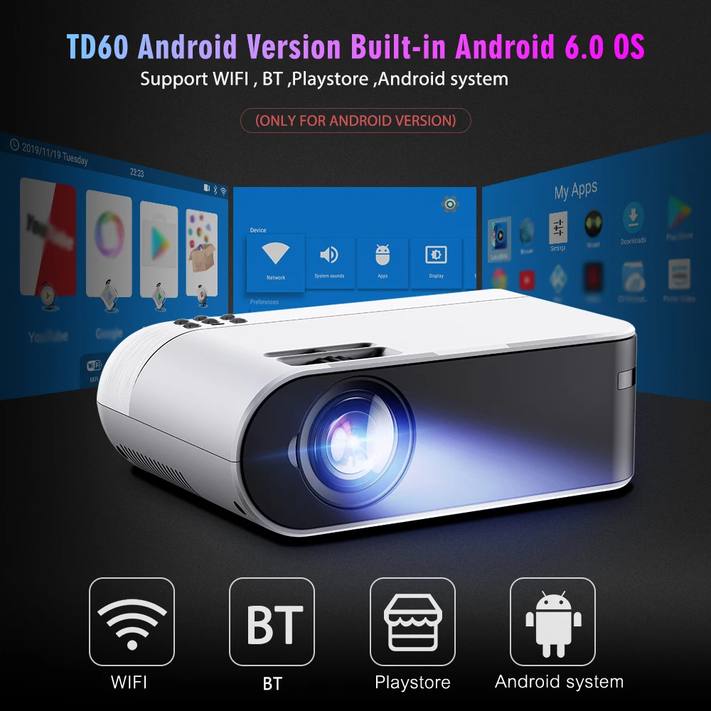 thundeal mini projector android 6 0 led home cinema for 1080p video proyector 2800 lumens portable wifi phone smart 3d beamer free global shipping