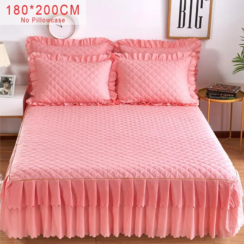 43Pink Purple Grey Solid Cotton Single Double Bed Mattress Cover Petticoat Twin Full Queen Bed  Bedspread bedding sets