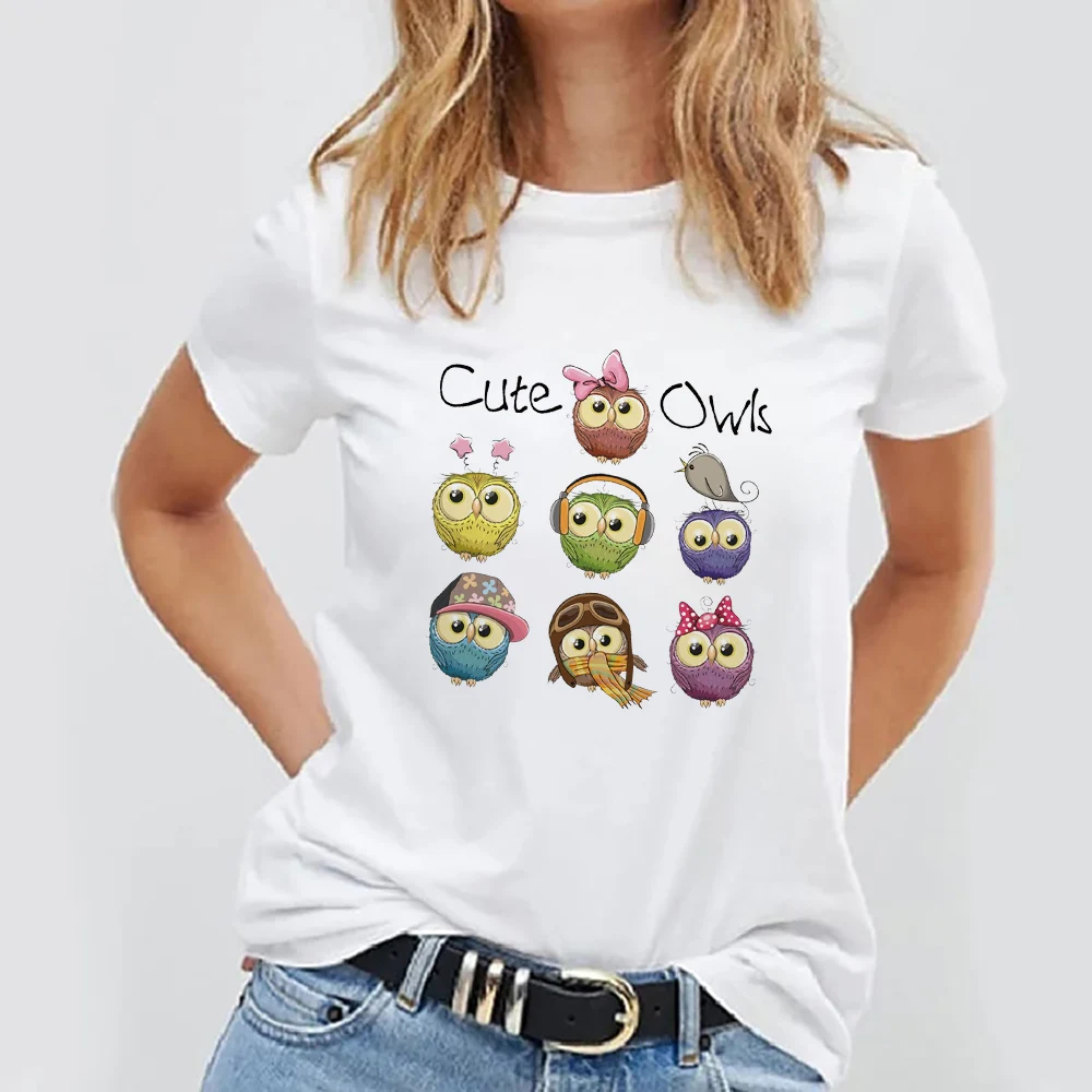 

Женская футболка, летняя забавная одежда в стиле 90-х с принтом милой совы, женские футболки, Модная стильная футболка с коротким рукавом и му...
