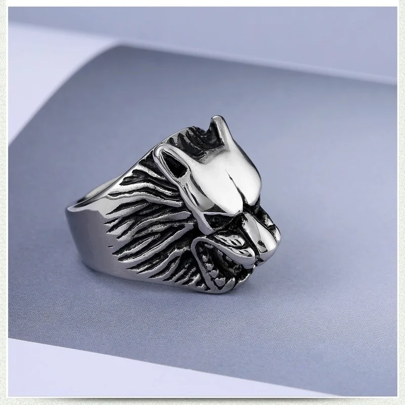 Punk Men Trend Retro Hip Hop Icefield Wolf Head Biker Rings 316L Stainless Steel Wild Animal Fashion Jewelry Boy Party 2021 | Украшения и