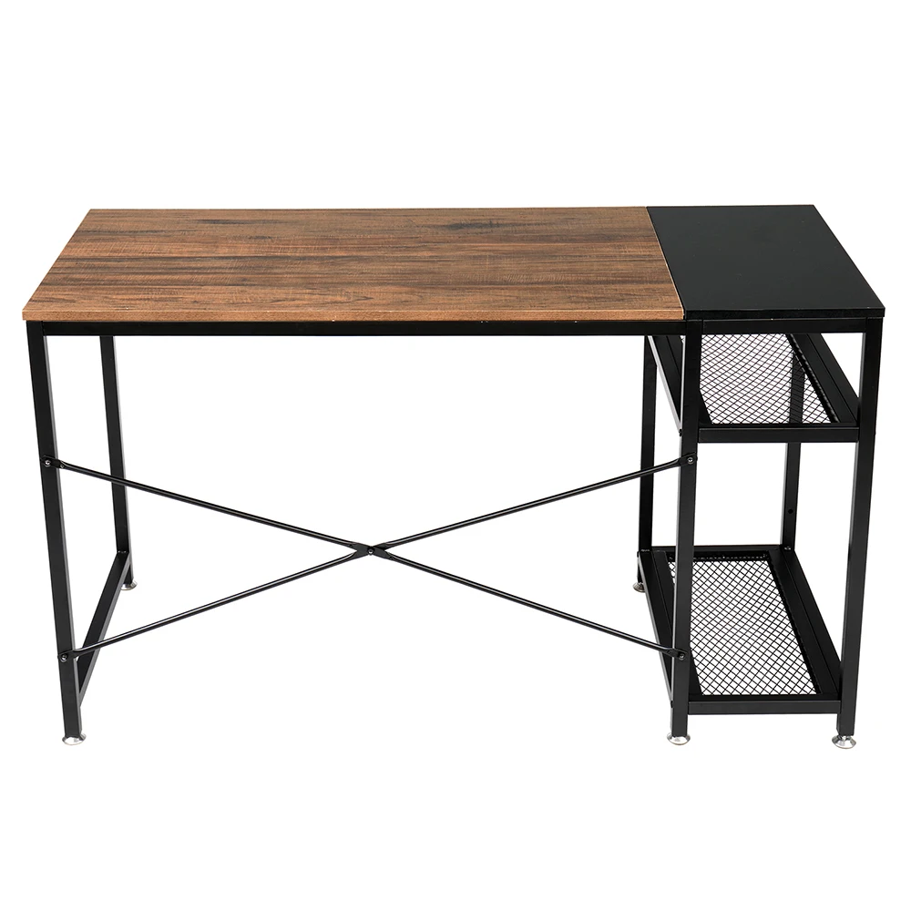 

130cm Splicing Computer Desk Black PC Laptop Study Table Workstation for Home Office with 2-Layer Shelf