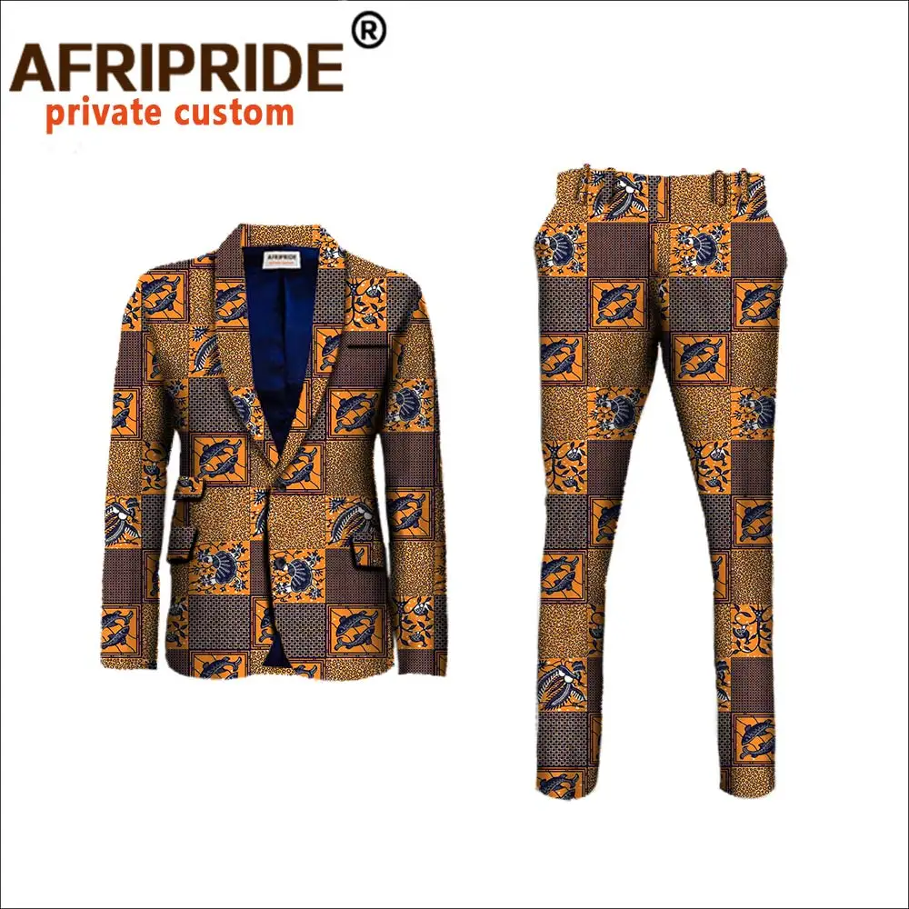 2020 African clothes for men slim fitted formal suits jacket+pant 2-pieces setswedding work place business AFRIPRIDE A731605