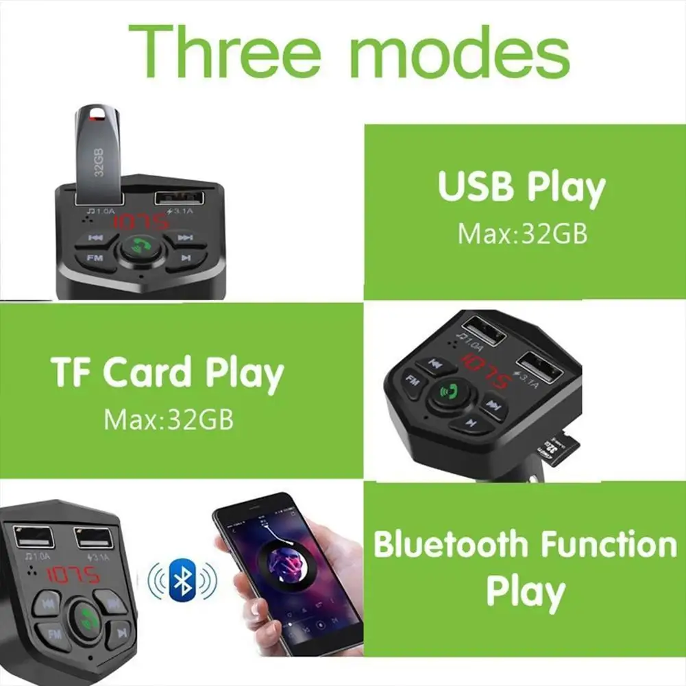 

Новый светодиодный FM-передатчик Bluetooth 5,0, автомобильный комплект, зарядное устройство с двойным USB-плеером, порт А, Автомобильная Музыка, 1 А, ...