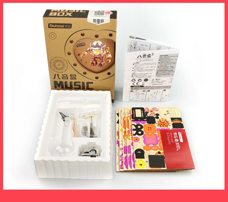 Diy Music Box Three-Dimensional Puzzle Wooden Toy Creative Space Series Model Robot Music Box Gift Double Color Optional