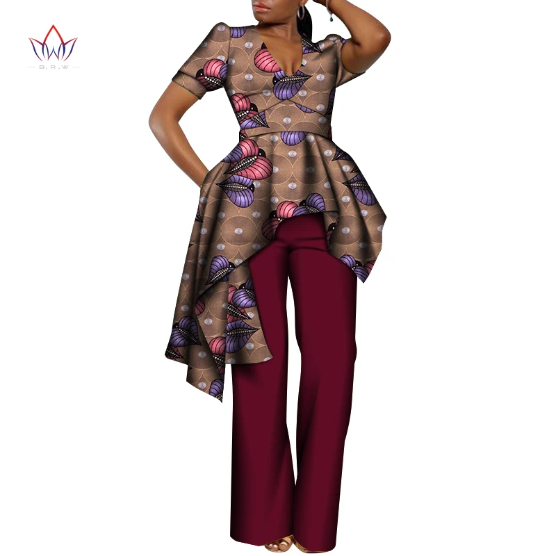 Summer Clothes Women 2021 Casual Set Wax Top And Long Pant African 6xl Africa Cotton Regular Women's clothing plus size WY8414