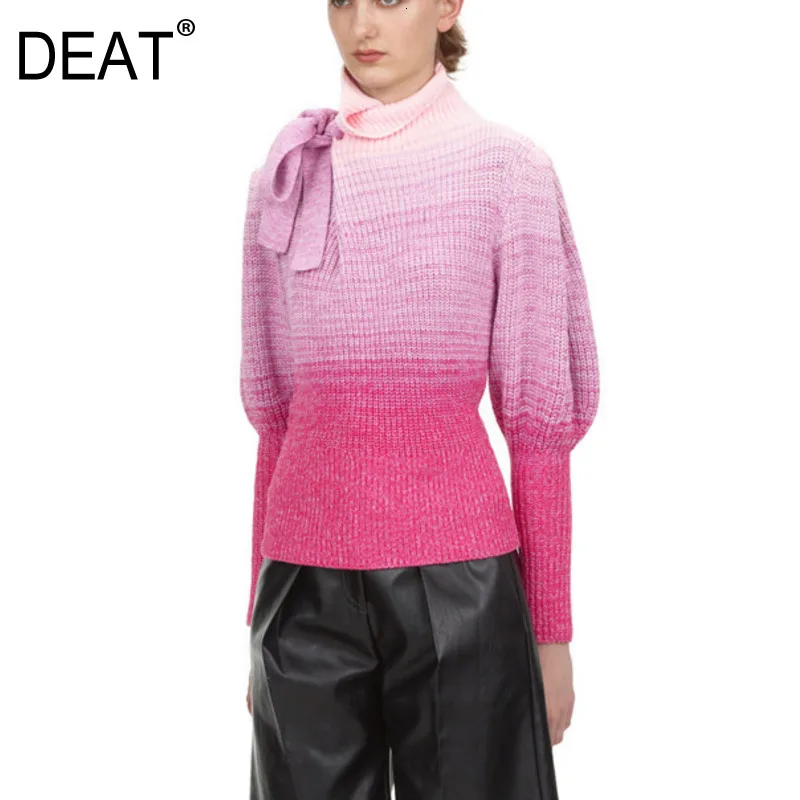 DEAT 2020 new winter fashion women clothes knits turtleneck lantern sleeves pullover bow sweater female WK0270 | Женская одежда