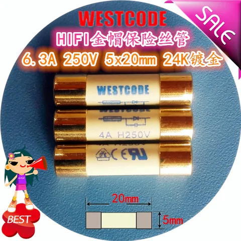 

WESTCODE 6.3 A 250 v 5 x20 HIFI gold cap silver CD bile machine fuse tube power amplifier