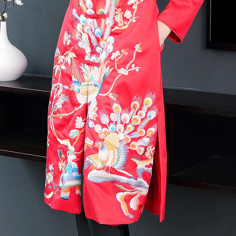 

Casaco Feminino 2020 Spring Autumn Long Outerwear Women Exquisite Embroidery Single Breasted Coat Trench Plus Size XXL