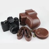 portable pu leather case camera bag for fujifilm x t100 fuji xt100 protective cover with battery opening shoulder strap
