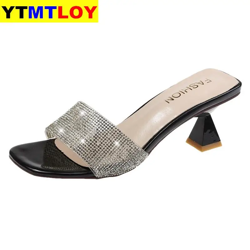 Сандалии женские с открытым носком прозрачные тапочки на высоком каблуке